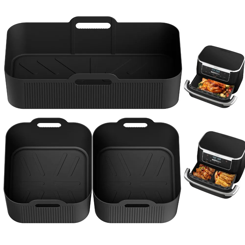 3Pcs Air Fryer Tray Silicone Mold For Ninja Af500 Air Fryer Liner Basket Reusable Oven Baking Tray Non-Stick Pizza Grill Pan
