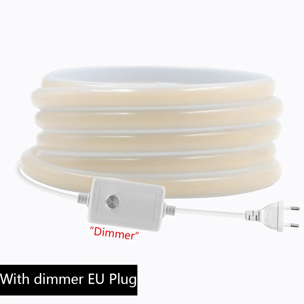 220V Dimmable COB LED Strip Light 288 LEDs/M Dimmer Switch ON/OFF Waterproof EU Plug Flexible Neon Lamp Decor 3000K 4000K 6000K
