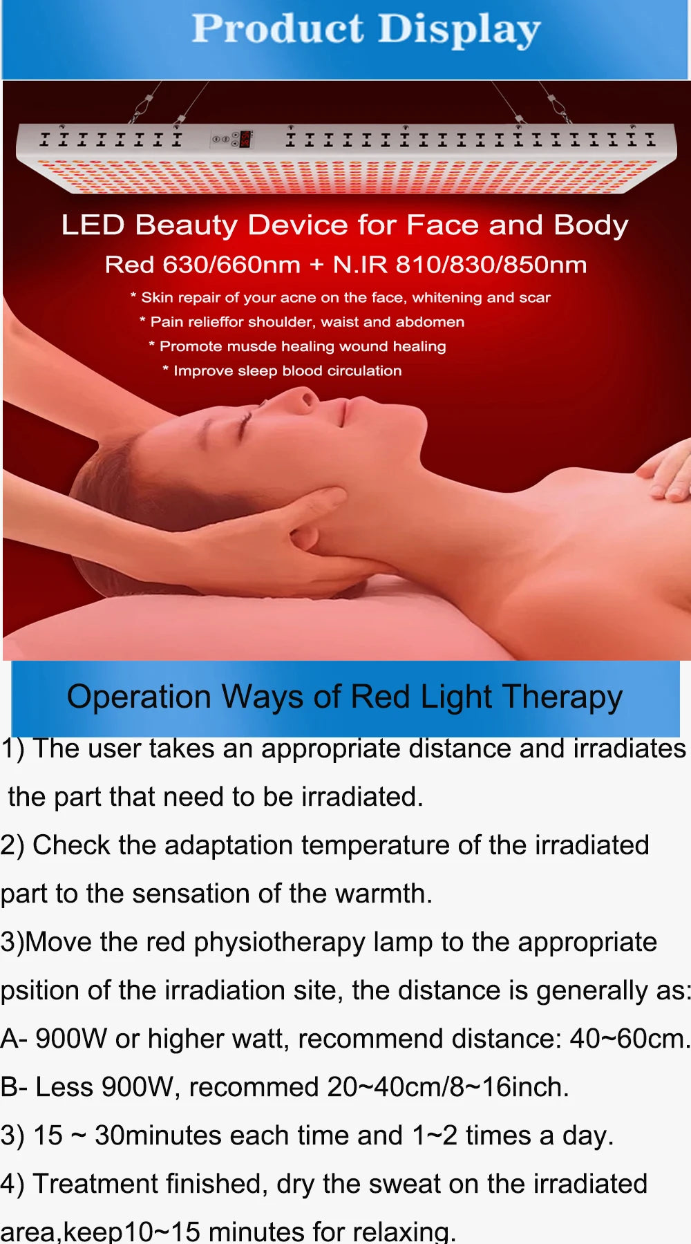 Dual Chip Red Light Therapy Panel Lamp 630nm 660nm Near Infrared Therapy Light 810nm 830nm 850nm LED Beauty Devices Face Body
