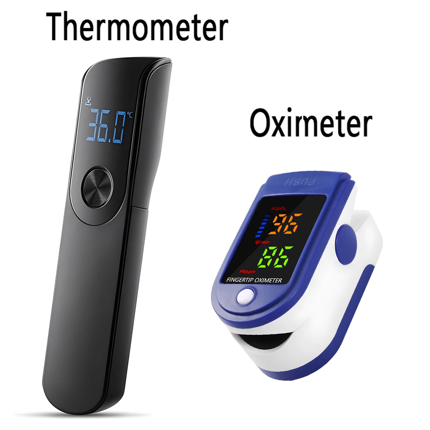 Thermometer Three-color Backlit Display Forehead Thermometer Digital Display Infrared Body Thermometer or Finger Pulse Oximeter