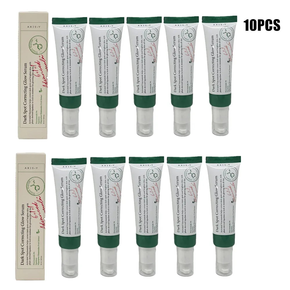 Korean AXIS-Y dark spot correcting glow serum set, 10 tubes and beige box