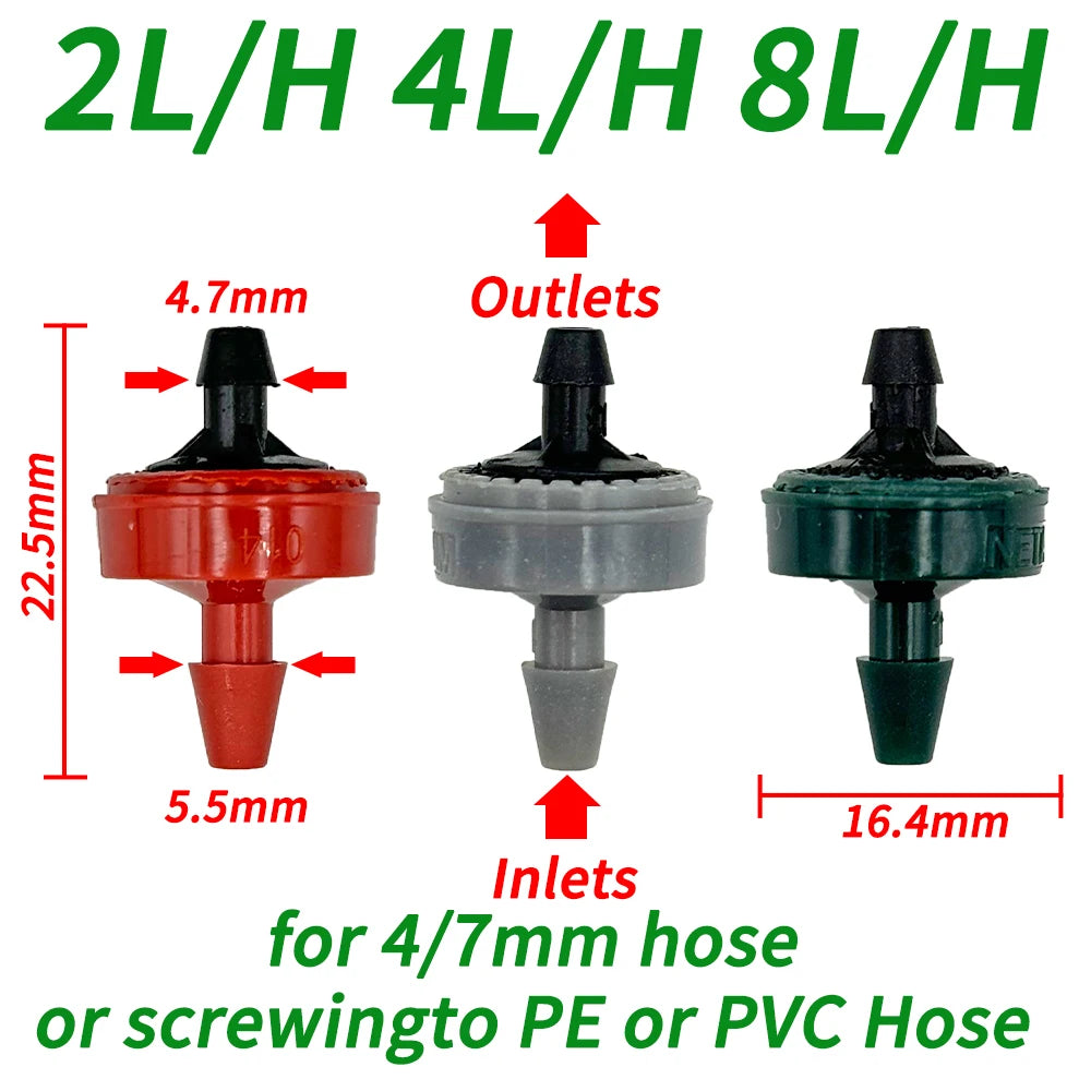 20X Garden 2L 4L 8L Pressure Compensating Emitter Dripper 1/4'' Self-cleaning Drip Irrigation Water Regulator 4/7mm Hose Puncher
