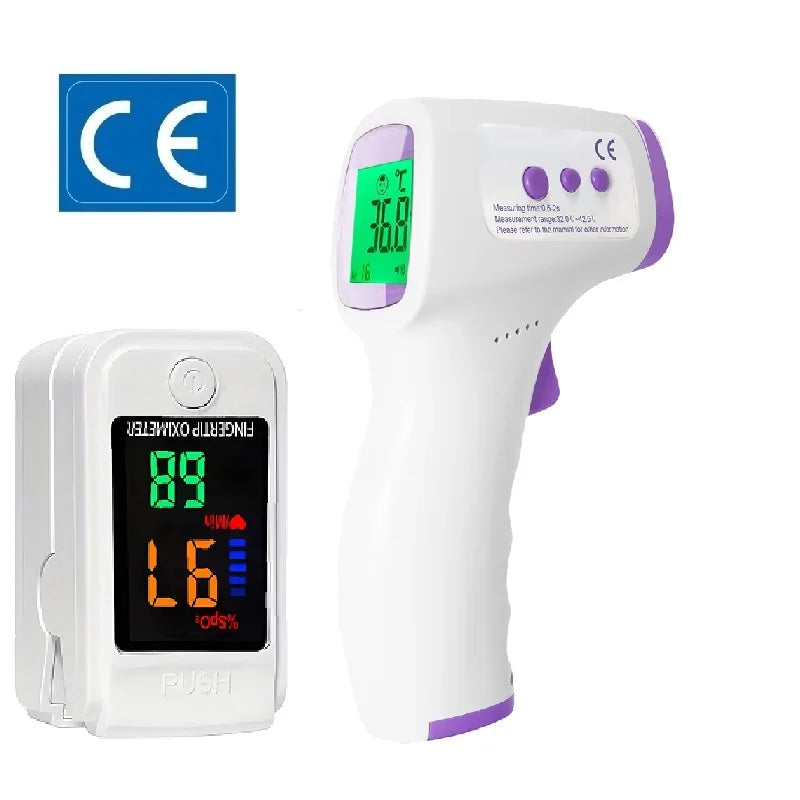 Digital Infrared Thermometer Forehead Body Non-Contact Fever Thermometers Or Medical Portable Finger Pulse Oximeter Blood Oxygen