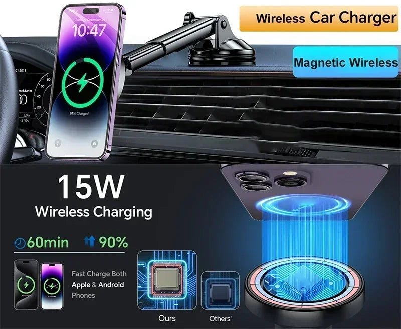 Magnetic Wireless Car Charger | Qi Certified 15W Fast Charge Black Tidesmit