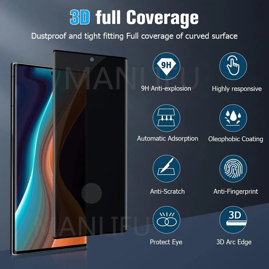 3D Curved Full Coverage Anti-Spy Tempered Glass For Samsung Galaxy S25 Ultra Privacy Fingerprint Unlock Screen Protector Glass AE Tidesmit