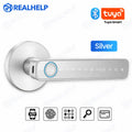 Bluetooth Fingerprint Door Handle Lock Tuya Smart Life App PIN RFID Card Mechanical Key for Home Apartment Office