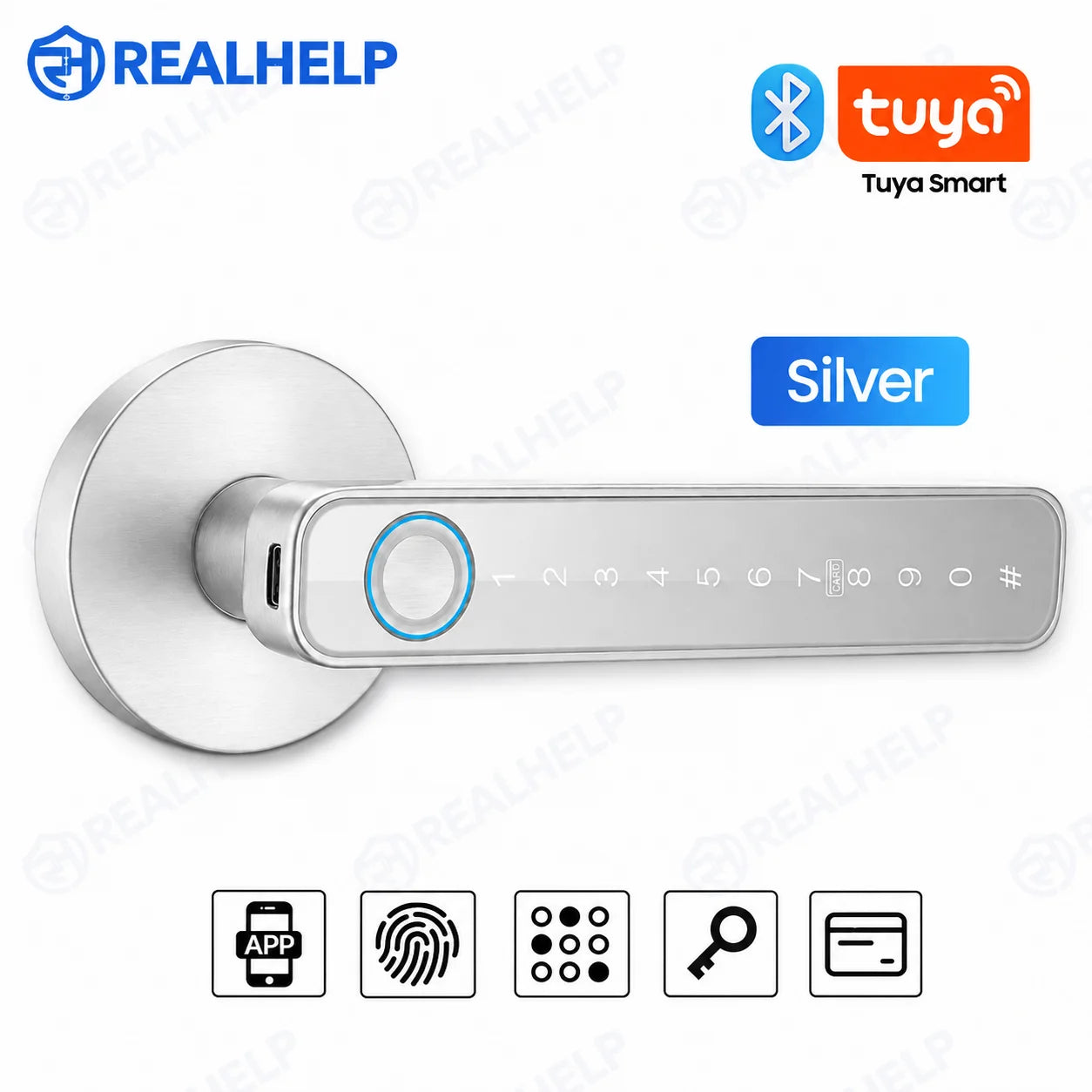 Bluetooth Fingerprint Door Handle Lock Tuya Smart Life App PIN RFID Card Mechanical Key for Home Apartment Office