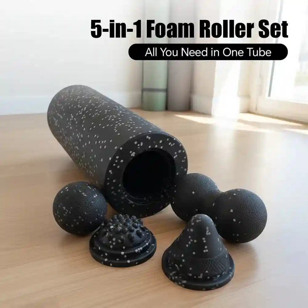 Vibrating Foam Roller Set: 5-in-1 Deep Tissue Muscle Recovery Kit Back Massage Instrument Tidesmit