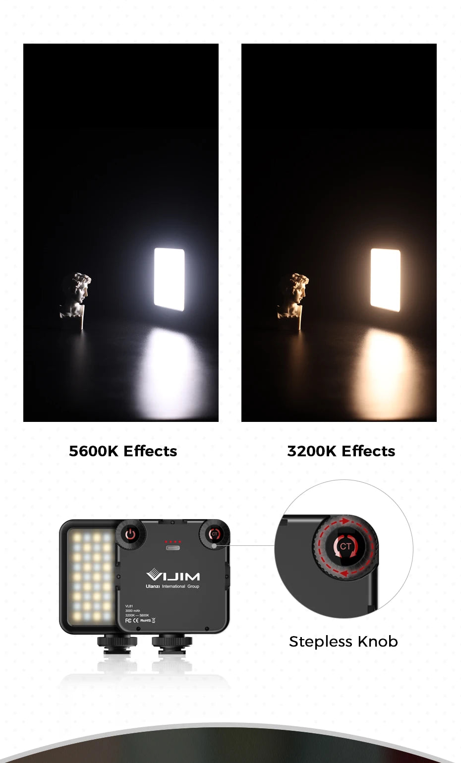 LED Video Light Dimmable Vlog Panel | 3200-5600K Adjustable Color Tidesmit