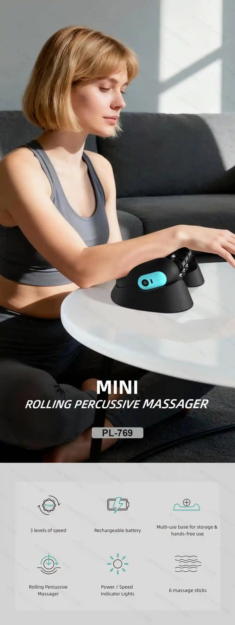 Electric Massager for Muscle Recovery | 3-Speed Portable Tool | Tidesmit Massage Roller Tidesmit
