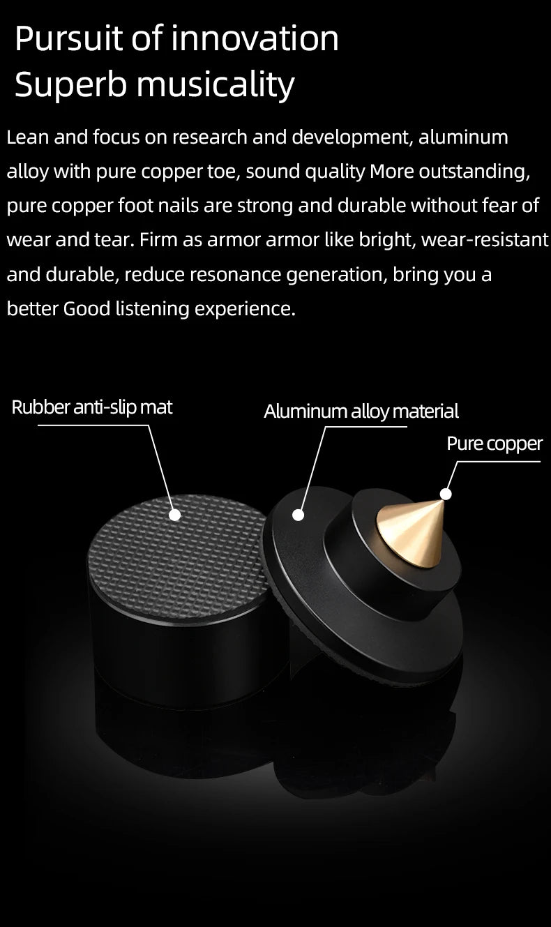 HiFi 4Pcs Speaker Spike Stand Foot Pads Aluminum Alloy Mixer Carbon Fiber Adjustable Shock-absorbing Feet Pegs for Speakers