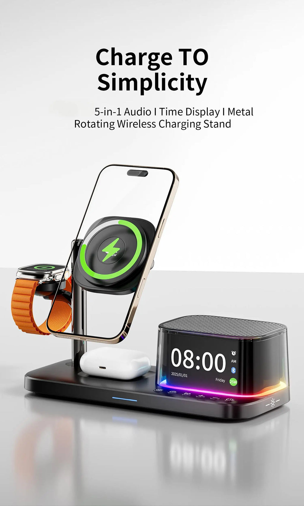 5-in-1 Magnetic Wireless Charger Stand - Qi2 Certified Multi-Device Station Tidesmit