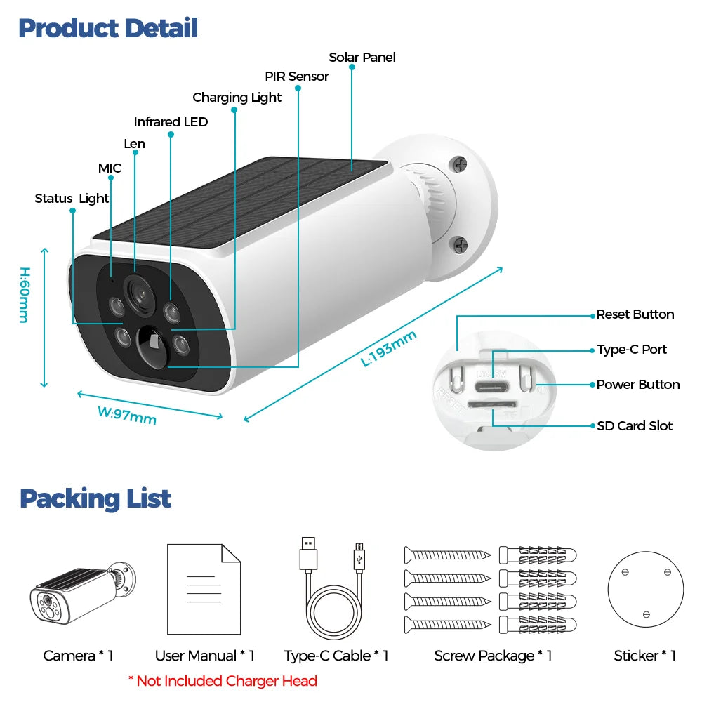 Solar Camera WIFI Outdoor Wireless Security Cam 2.5K Ultra Standby Time PIR Smart Light Color Night Vision AI Detect Battery Cam