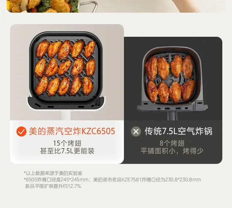 Midea 6.5L Air Fryer Steam Oven Combo 2050W Large Capacity Kitchen Appliance Oil Free Health Cooker Automatic Stirring 220V
