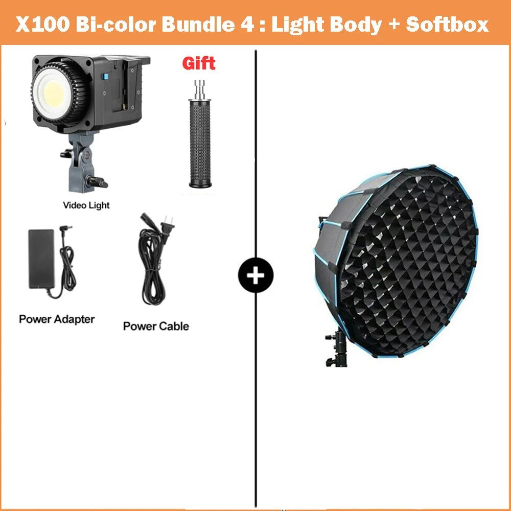 100W Bi-Color LED Video Light with Bowens Mount - Tidesmit Professional X100 Bicolor Kit 4 Tidesmit