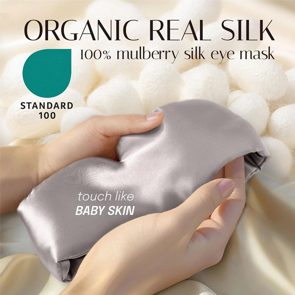 100% Mulberry Silk Sleep Mask Soft Padded Eyemask Eyeshade Blocking Light for Travel & Nap Comfortable Sleeping Eyepatch