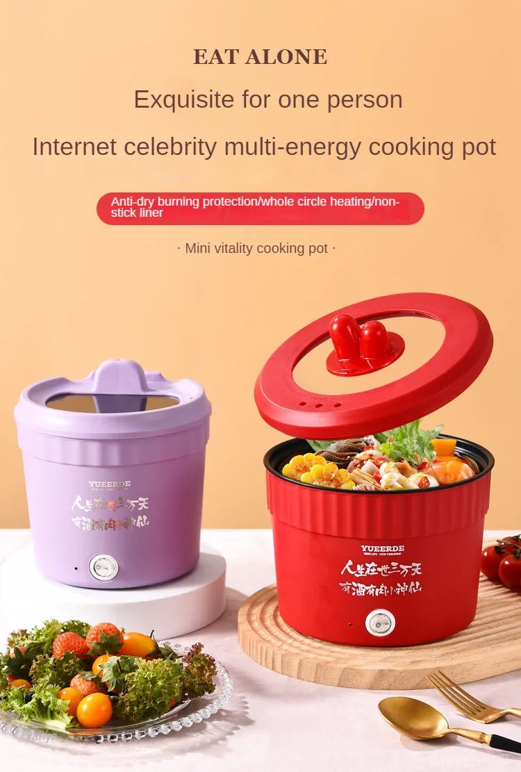 Purple and red mini electric hot pot set for single-person cooking