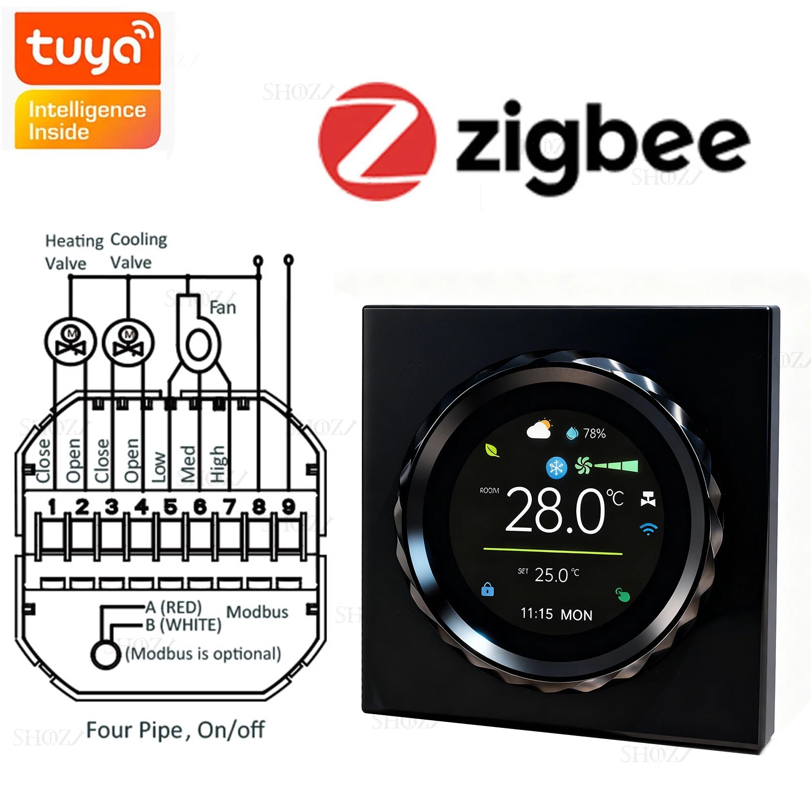 TUYA Zigbee/Wifi Knob Smart Thermostat Wireless Programmable °C/°F Heat Cool Air Conditione for Home HVAC Systems Energy Saving