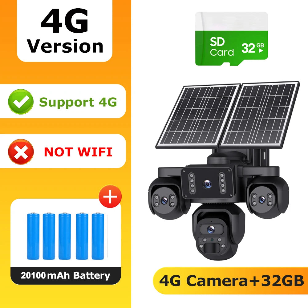 OKAM PRO AOV 24/7 Online Four Lens  AI Solar Camera Security Outdoor 360° Panoramic View CCTV  20100mAh Batterys Night Vision