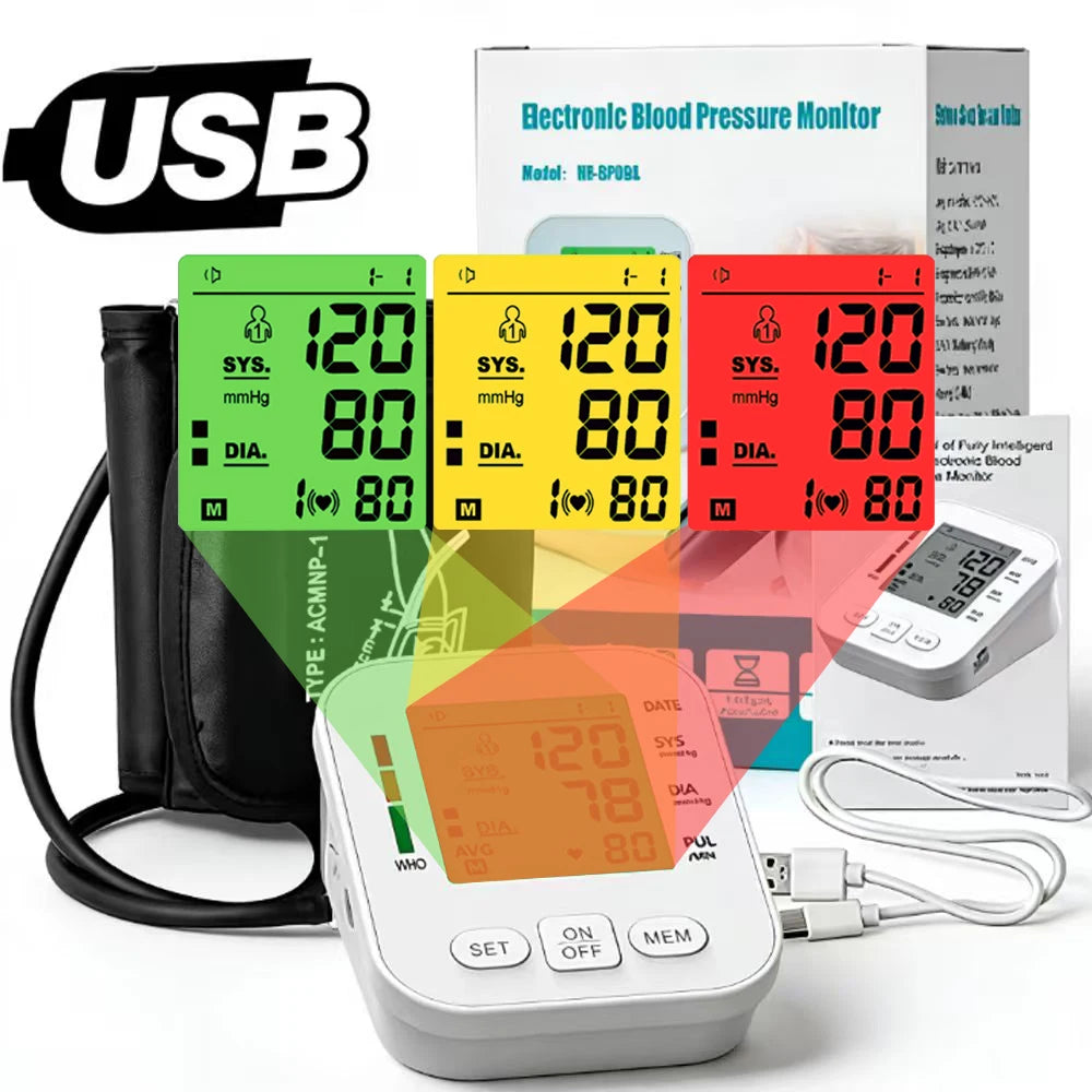 LCD Backlight Blood Pressure Test Kit Upper Arm BP Monitor Automatic Tonometer Digital Sphygmomanometer for Home Use Health Care