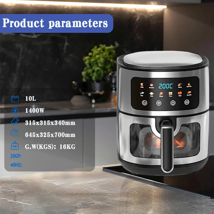 10L Smart Visual Air Fryer Electric Digital Deep Air Fryer Commercial Household Smart 10L Without Oil Air Fryer Oven