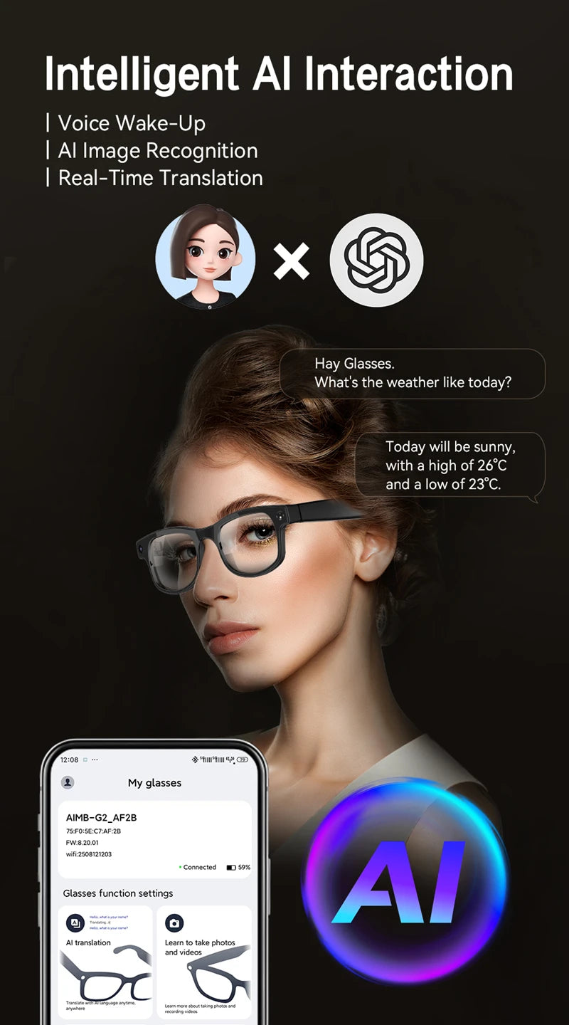 Tidesmit Smart Glasses with Camera & Bluetooth - Black & Transparent Tidesmit