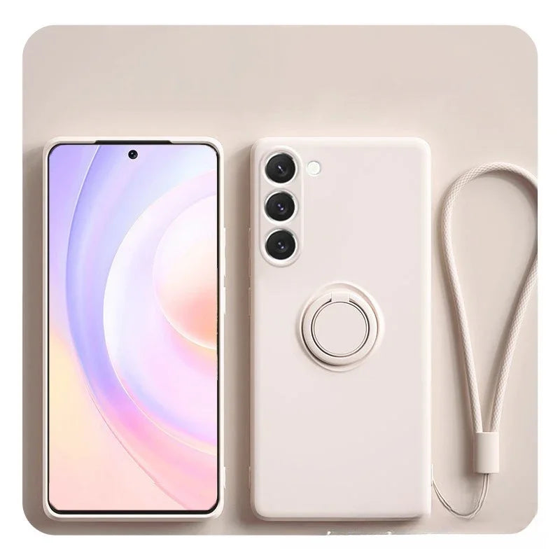 Magnetic Silicone Phone Case for Galaxy S25 with Ring Stand Beige Tidesmit