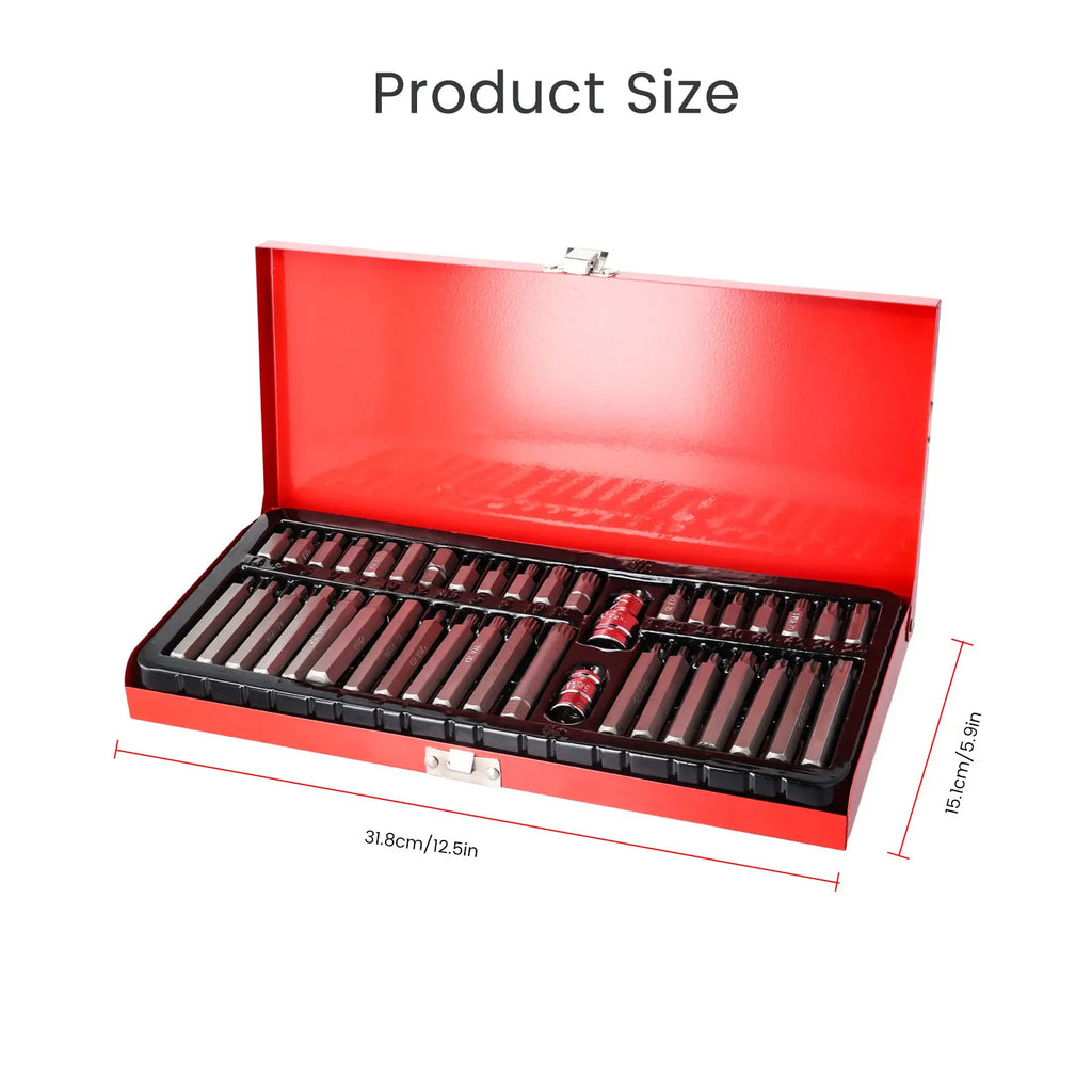 Podofo Screwdriver Socket Bit Set Tools 40pcs Hex Star Torx Spline Socket 1/2inch 3/8inch Drive Impact Socket Bit Tool Set M5 M6