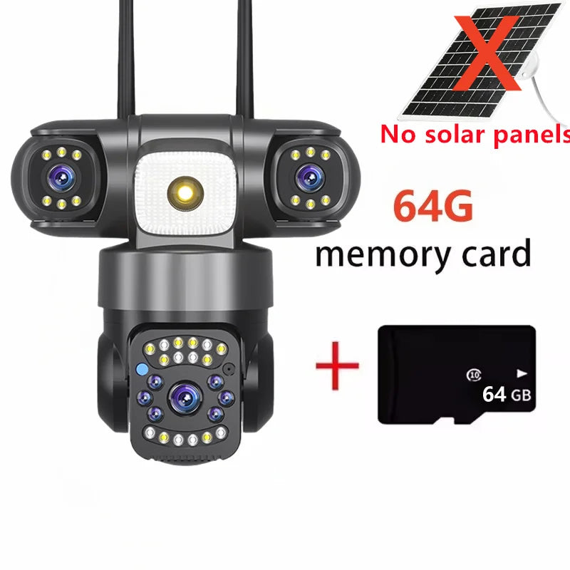 8K HD Solar Security Camera WiFi Wireless Outdoor Dual Lens Solar IP Camera PIR Human Detection Night Vision Battery CCTV Camera