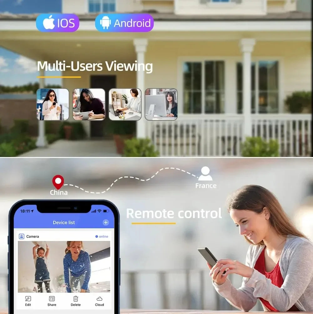20MP Outdoors Wifi Camera 10K HD Three Screens Security PTZ IP Camera 10X Digital Zoom Lens Human AI Auto Detect Tracking Camera