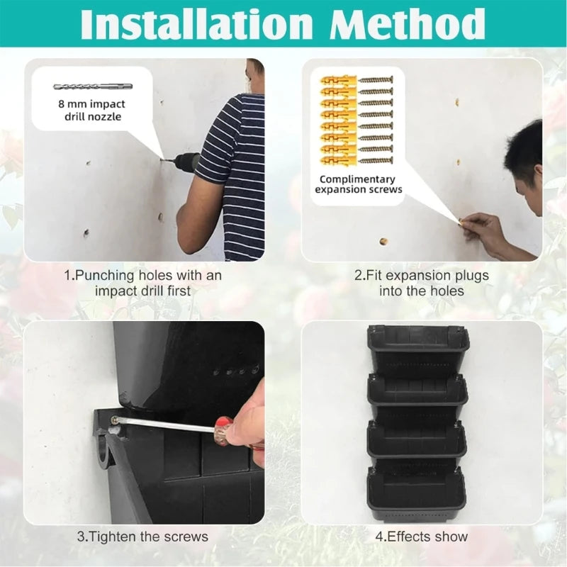 Watering Wall Planter Set Of 4 Plastic Vertical Garden Planter For Herbs Flowers Succulents Indoor Outdoor Space Saving Design
