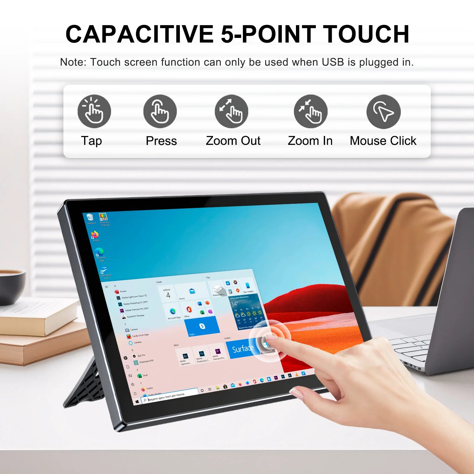 10.1 inch Touch Portable Monitor 1920x1200 Screen IPS LCD 5-point Touchscreen Dual Speaker Type-C HDMI USB-C for Car Computer