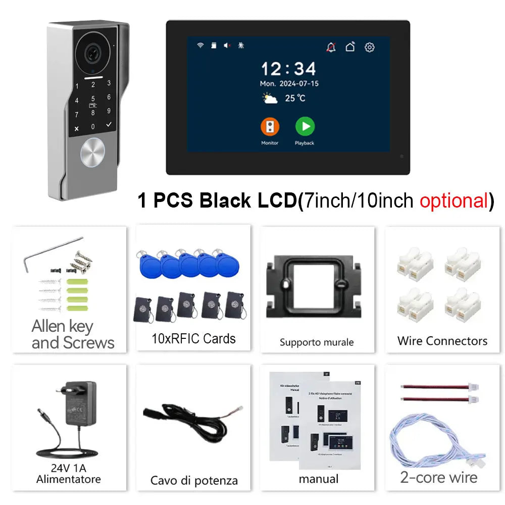 Password 4in1 Unlock HD Wifi Doorbell Video Intercom System For Home Doorphone Tuya Smart 1080P Touch Monitor Security Protect