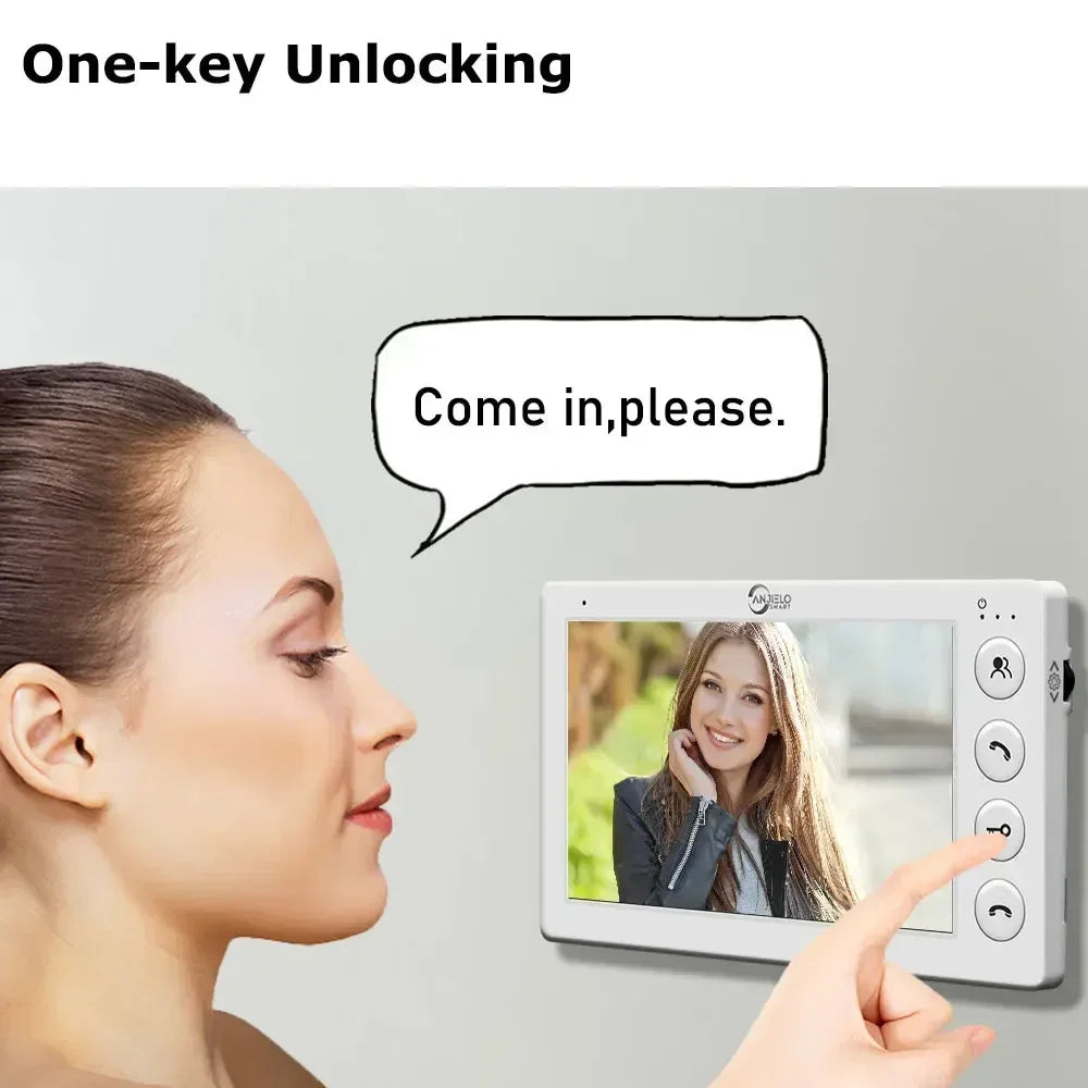 ANJIELO 7-inch 4-cable video door telephone system 2/3/4-unit multi-apartment intercom video doorbell with RFID card unlocking