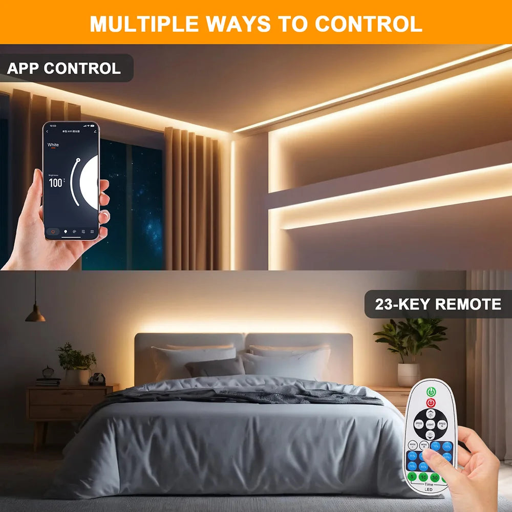 Wifi Bluetooth COB LED Neon Strip Light Wall Touch 23key Remote Control 220V Dimmer Power Kit 5m 10m 20m 0.5m 240LED/m Flex Lamp
