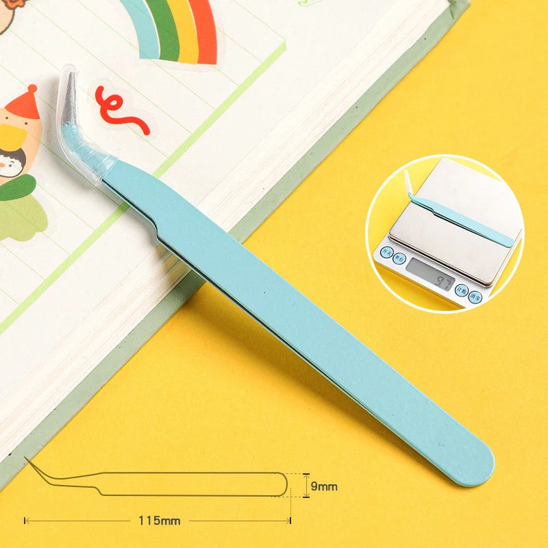 Eyelash Tweezers Set for False Eyelashes - Precision Applicator Tools False Eyelashes Blue Curved Tidesmit