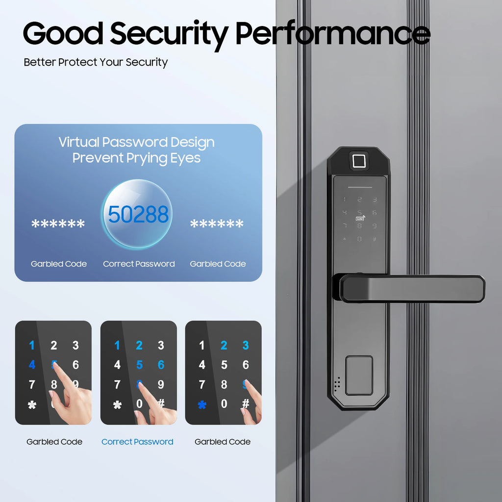 Smart Lock with Fingerprint Electronic Passcode for Front Door, Keyless Fingerprint Smart Door Lock with 4  AAA Dry Batteries