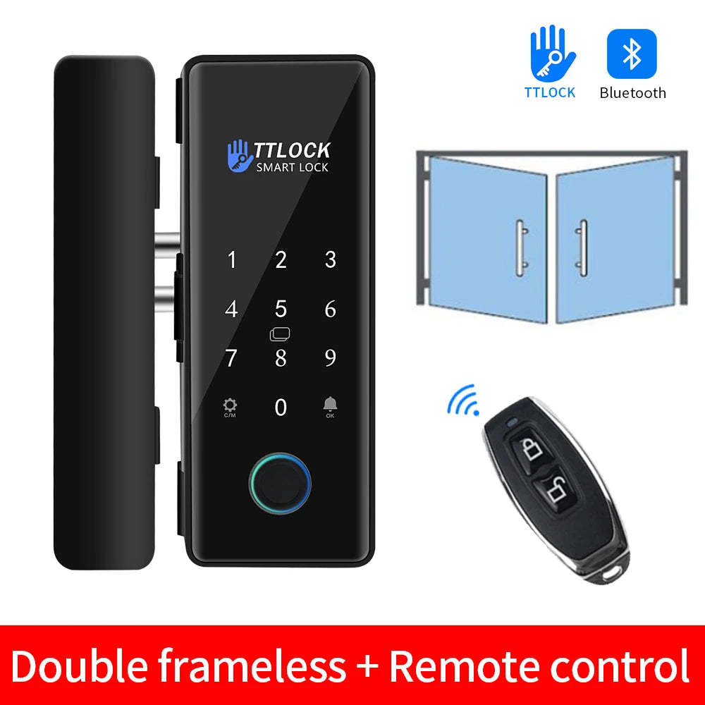 Bluetooth TTLOCK APP Unlock Control Smart Glass Door Lock Electronic Biometric Fingerprint Electric Lock Password 13.56Mhz RFID