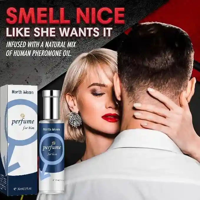 North Moon pheromone cologne for men in a sleek 30ml cylinder bottle. Long-lasting, charisma-boosting dating scent.