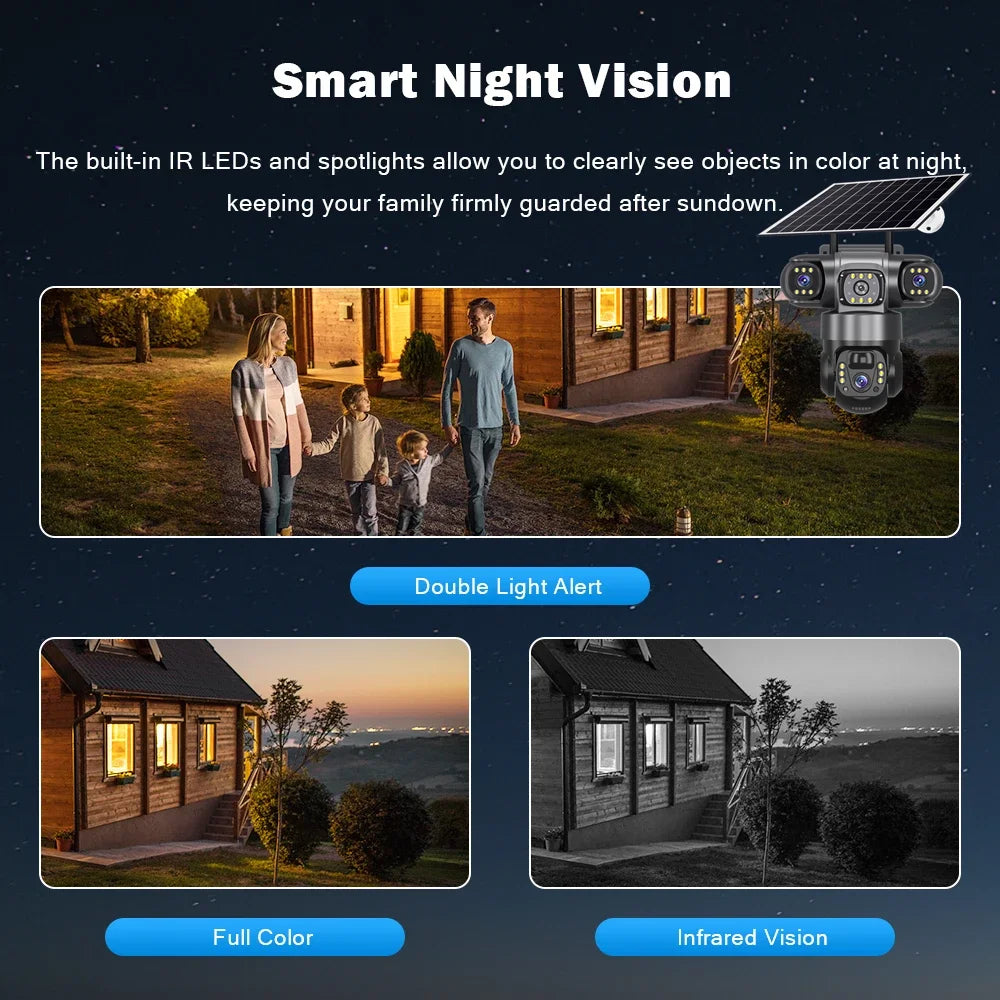 V380 Solar 4G IP Camera Outdoor 12MP 6K Triple Lenses Triple Screens Security Video Monitor Night Vision Waterproof CCTV Cameras