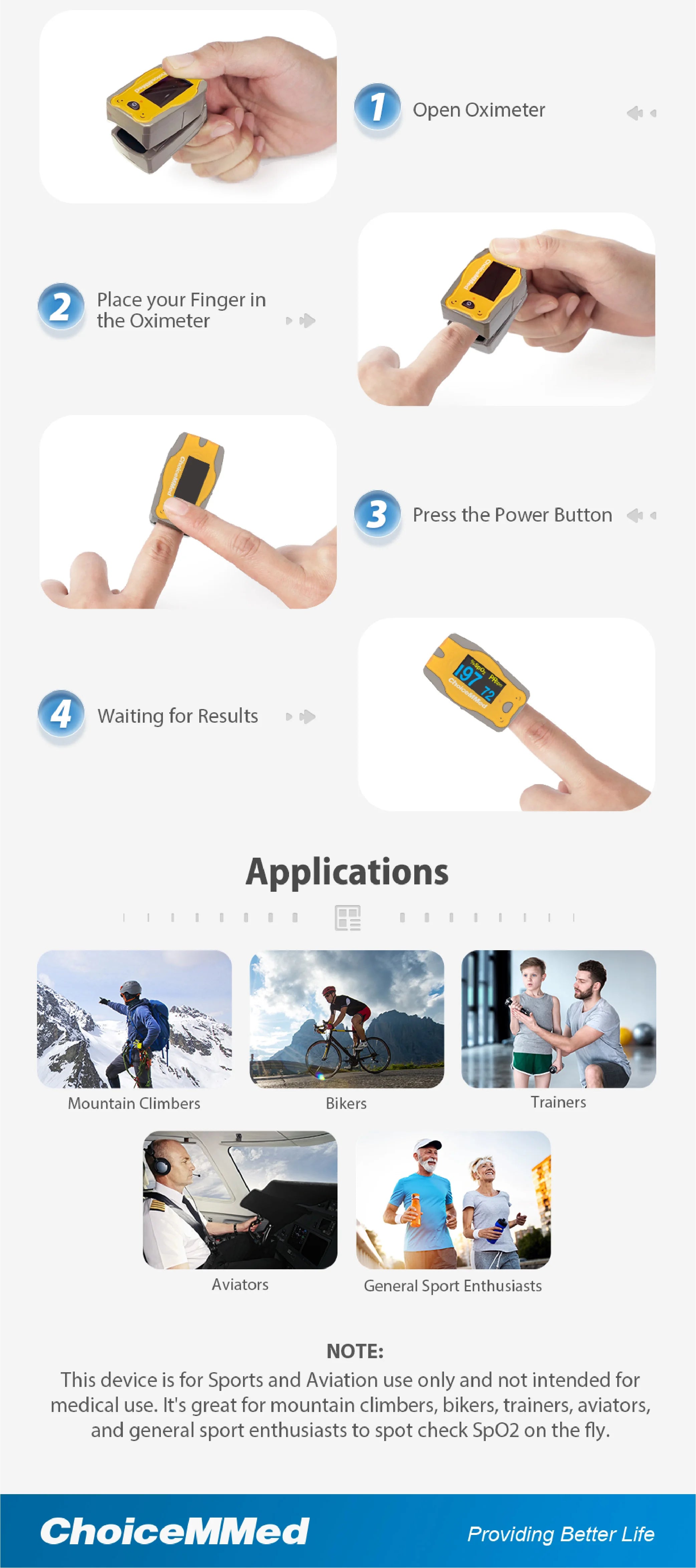 ChoiceMMed Medical Child Finger Pulse Oximeter SPO2 Blood Oxygen Monitor Pediatric Pulse Oxiometer Finger OLED Digital Oximetro