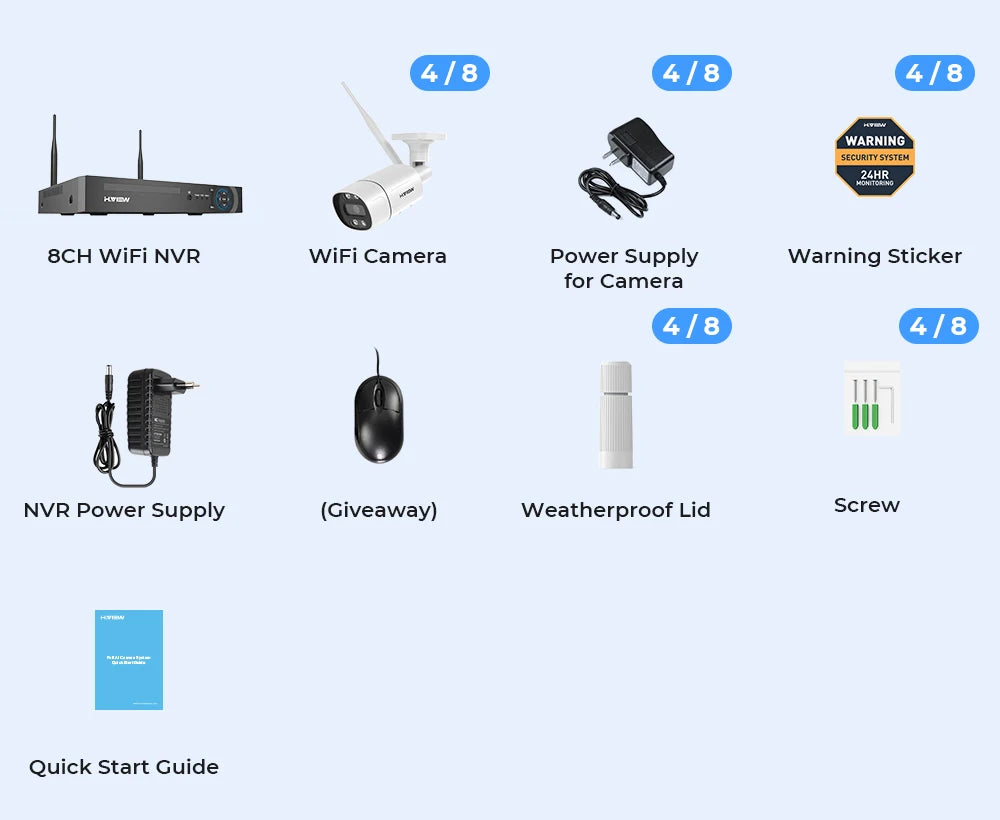 H.view 8CH 5mp Wireless Wifi Camera Security System CCTV Camera Video Surveillance Kit NVR Indoor Outdoor Two-Way Audio Xmeye