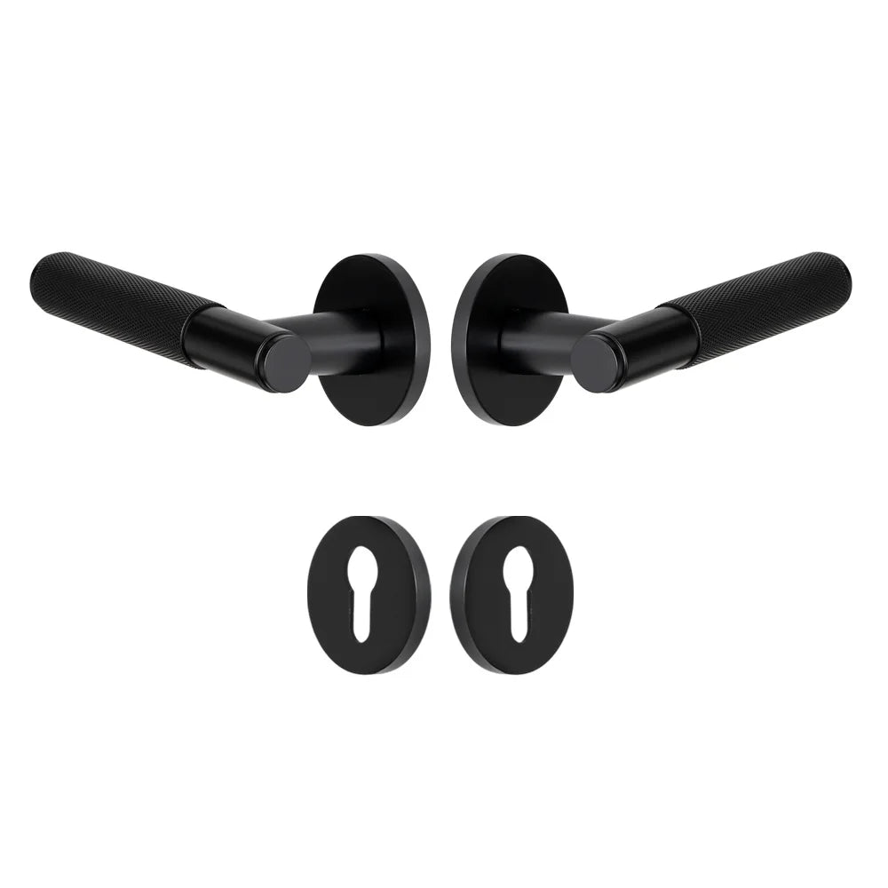 DOOROOM Brass Door Lock Set Modern Knurled Matte Black Interior Door Lock Decorative Lock Privacy Lock Passage Lock