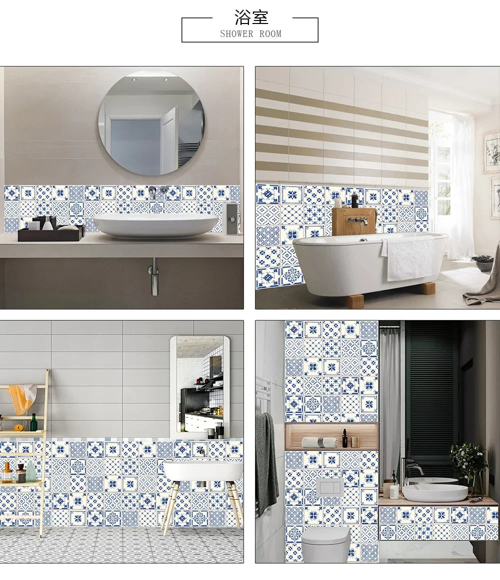 10pcs/set 10/15/20/30cm Flat Marble Mosaic Hard Tiles Wall Sticker Kitchen Bathroom Floor Diagonal Decor Wallpaper PVC Art Mural