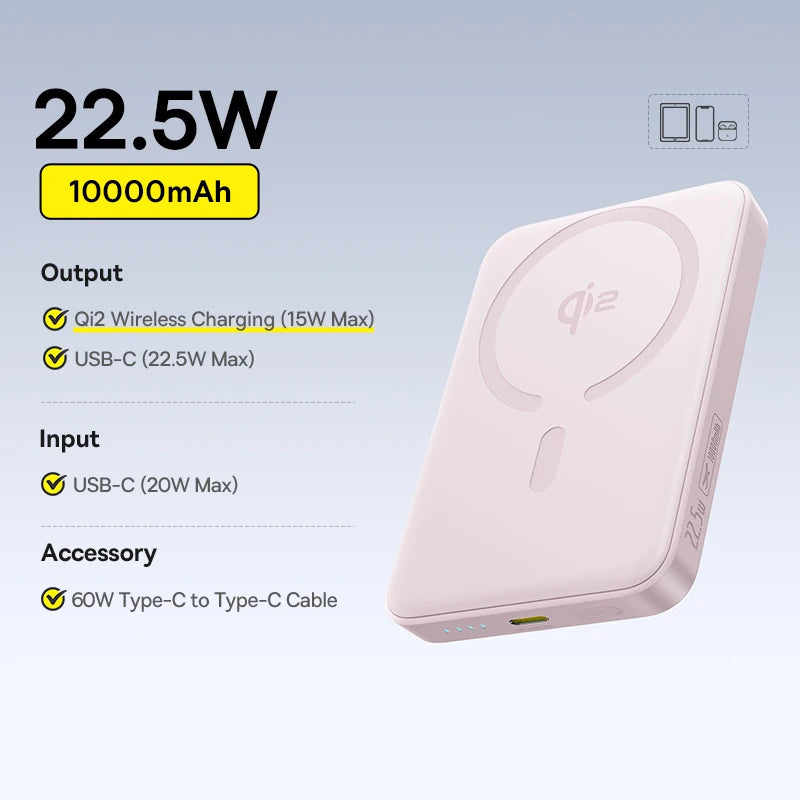 Magnetic Power Bank 10000mAh 15W Qi2 Wireless Fast Charger Qi2 Pink 10000mAh China Mainland Tidesmit