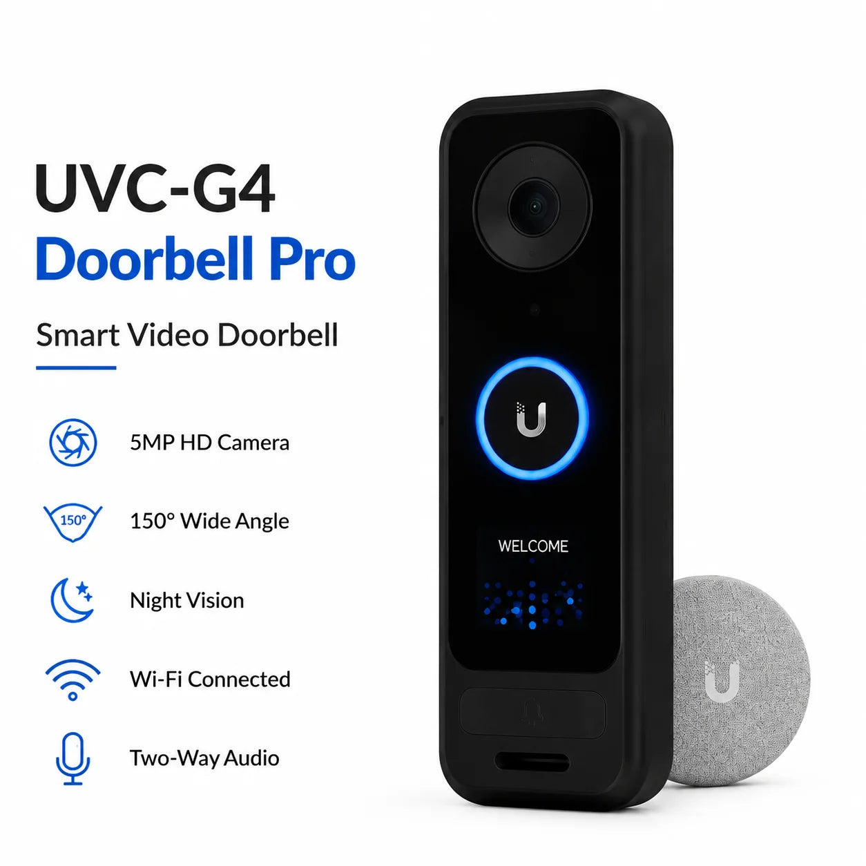 G4 Doorbell Pro Smart Doorbell with HD Video Matte Black Finish 24/7 Continuous Recording and Two-Way Audio