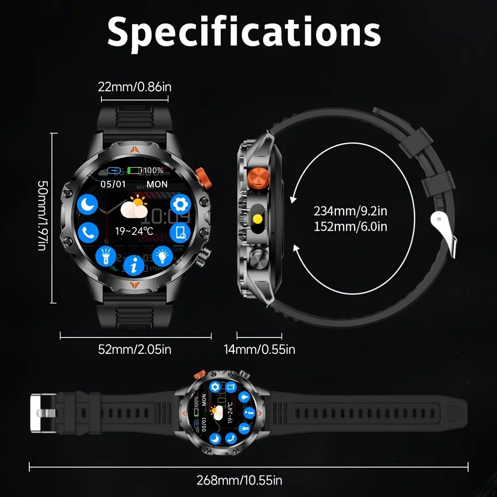 SENBONO Men's Smart Watch Amoled Display Bluetooth Call 1000mAh Compass Led Light IP68 Waterproof Sport Smartwatch For Men