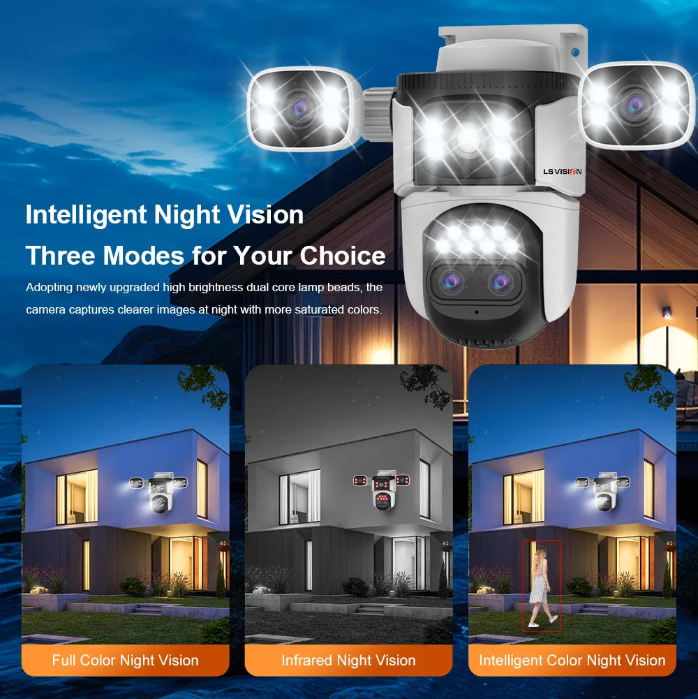 LS VISION Wireless WiFi Camera, 10K, 20MP, Outdoor, 10X Zoom, Four Lens, 720 ° PTZ, Automatic Tracking, Waterproof CCTV Cam
