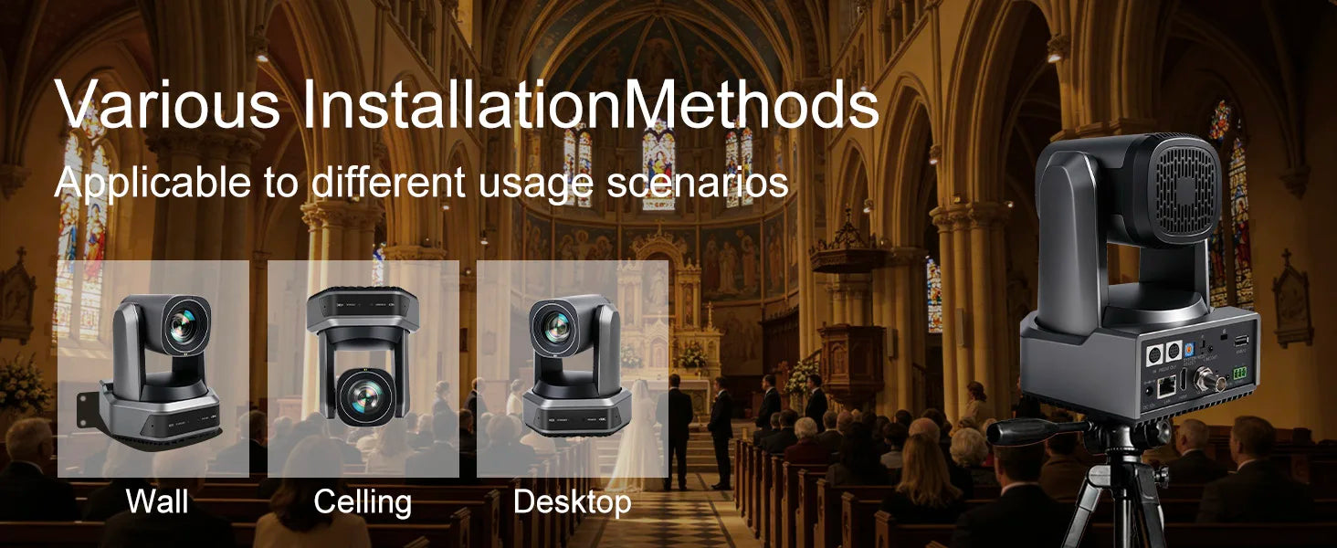 Runpu 4K 60fps NDI PTZ Camera 20x 30x Optical Zoom IP LIve Streaming PTZ Camera AI Auto-Tracking 3G-SDI LAN USB PoE for Church