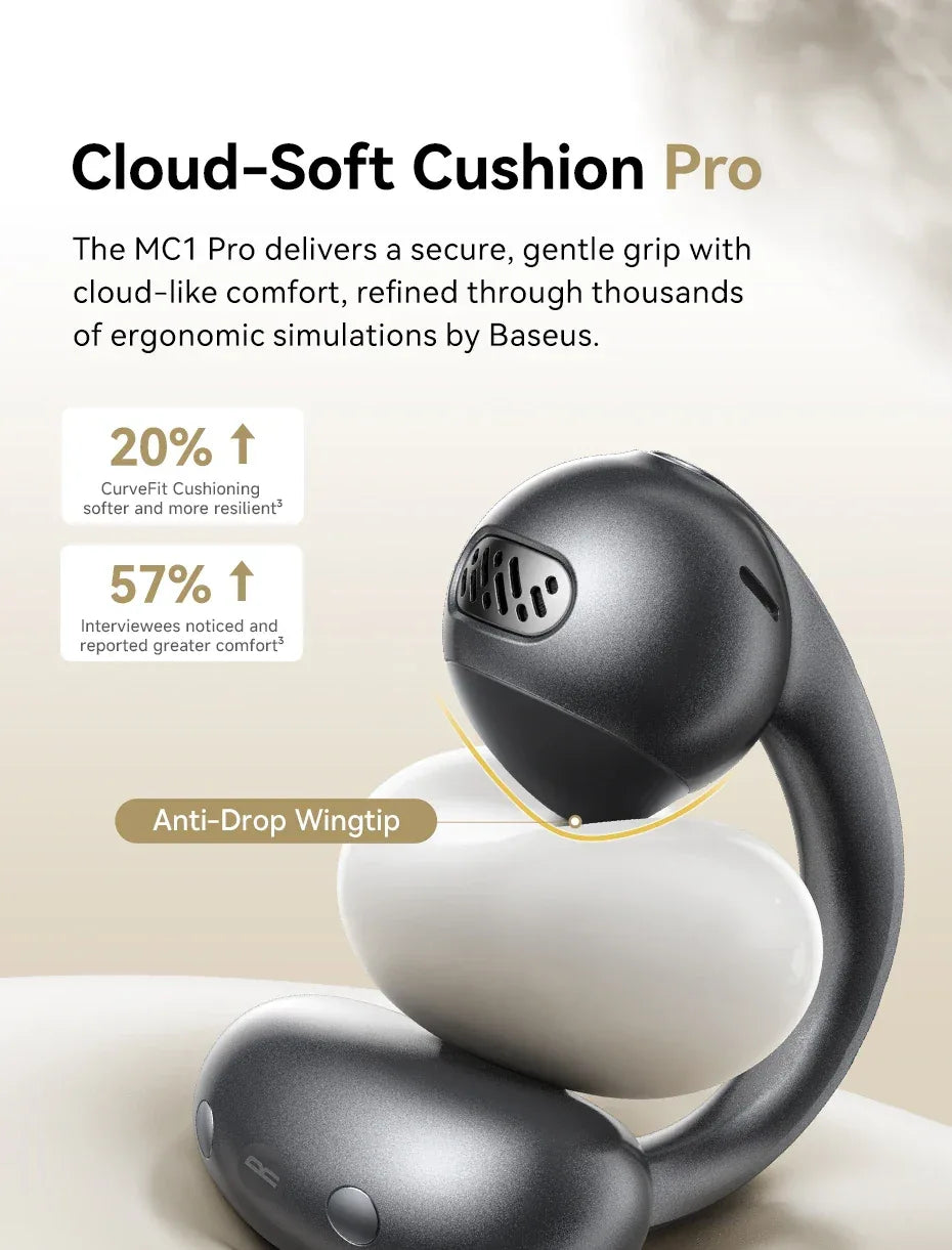 Baseus MC1 Pro Ear Clip Wireless Earphones Bluetooth 6.0 Hi-Res Ultra Open Earbuds earrings 4-Mic ENC Clip on ear buds Headphone Tidesmit